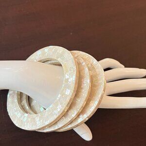 Vintage Iridescent Mother of Pearl Inlay Bangle Bracelets (3)